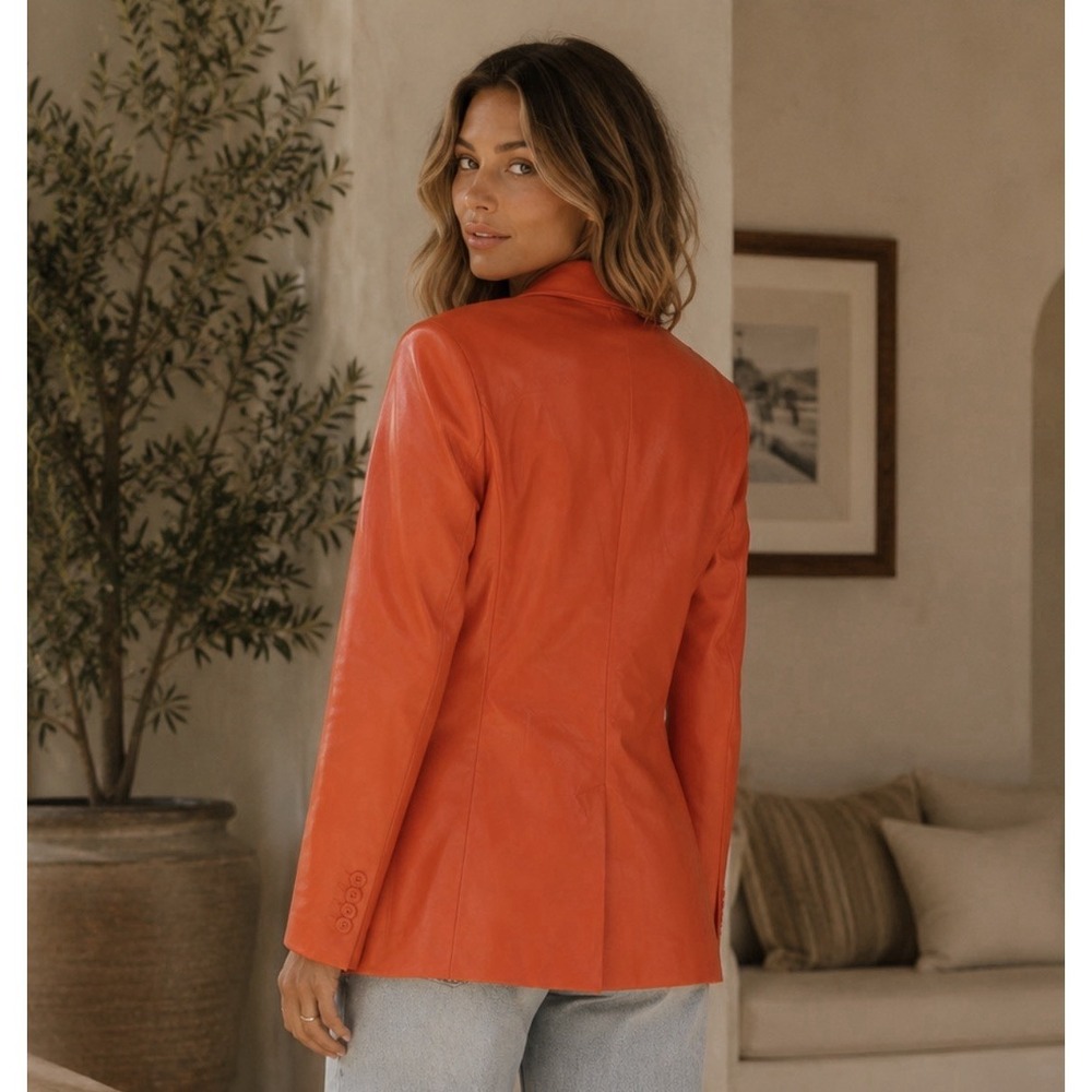 House of Harlow Orange Colorful Vegan Leather Blazer Festival Retro Y2k Colorful - Picture 2 of 4